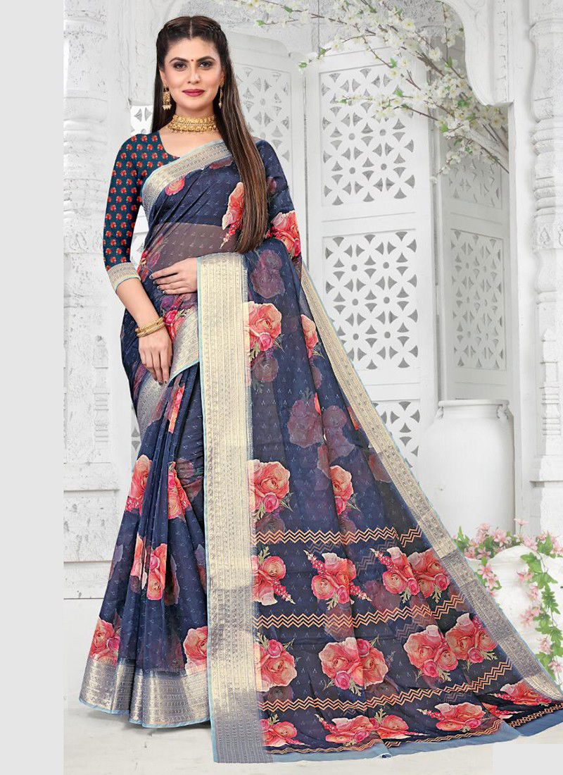 NP 1134 COLOURS Latest Fancy Designer Festive Wear Fine Georgatte With Jequred Border And Digital Print Saree Collection